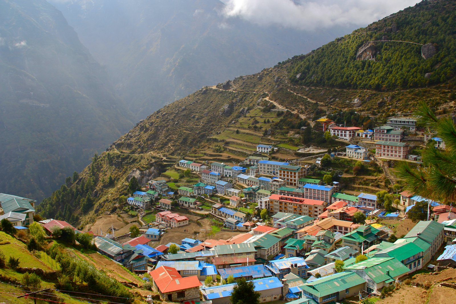 Namche Bazaar horseshoe mountain village in Nepal Himalayas