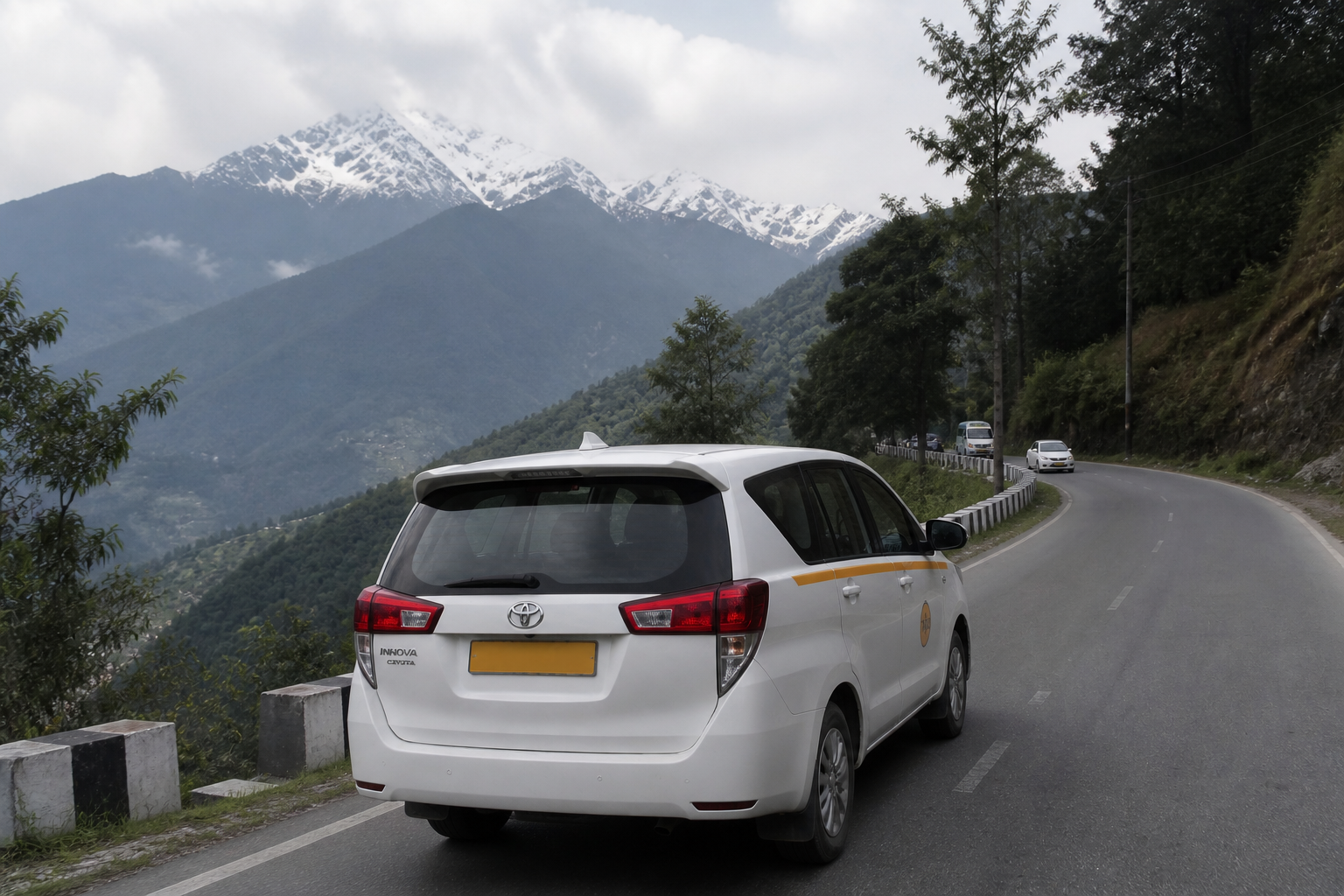 A premium SUV driving through the scenic mountains of West Sikkim heading towards Pelling