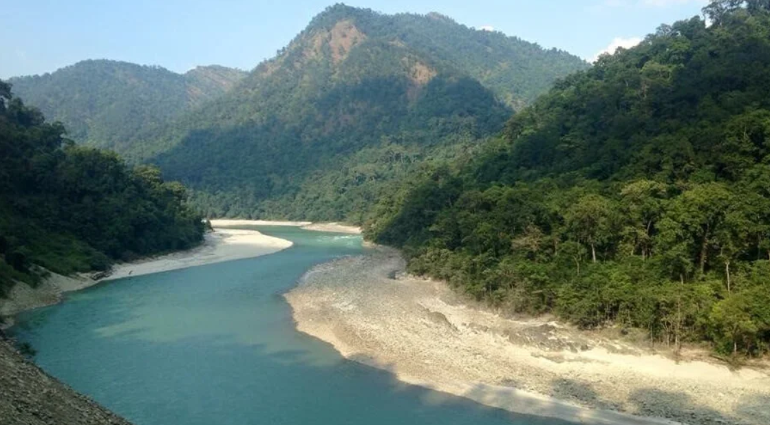 The beautiful Teesta River Valley viewed from the National Highway 10 route